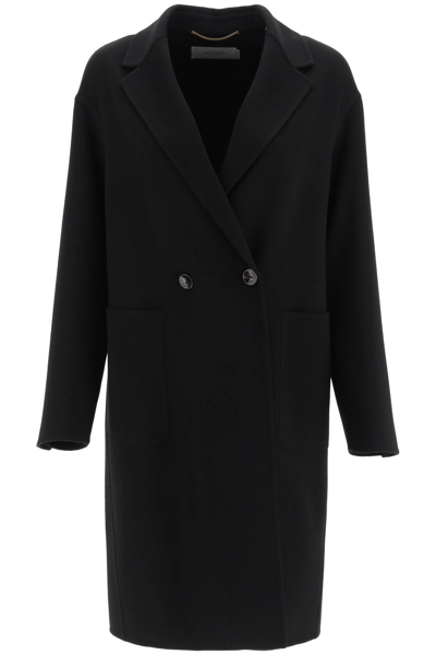 Agnona Double-breasted Cashmere Coat In Black