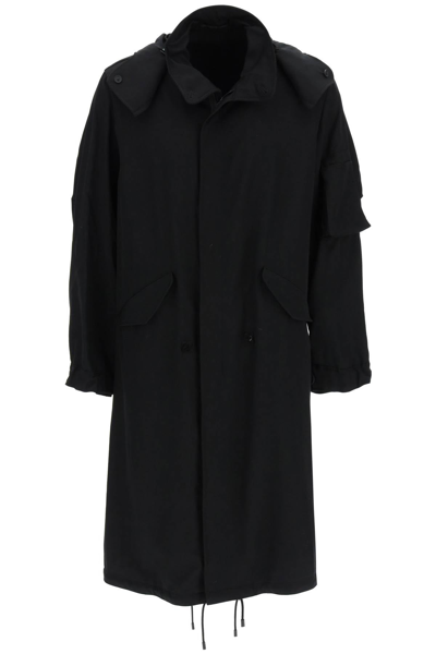 Yohji Yamamoto Lightweight Wool Hooded Coat In Black