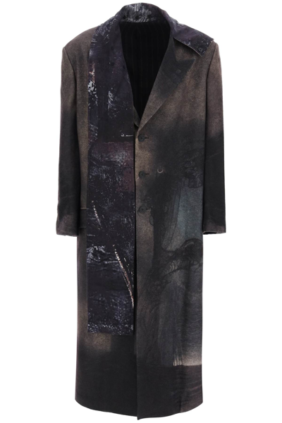 Yohji Yamamoto Printed Coat With Stole In Multi-colored