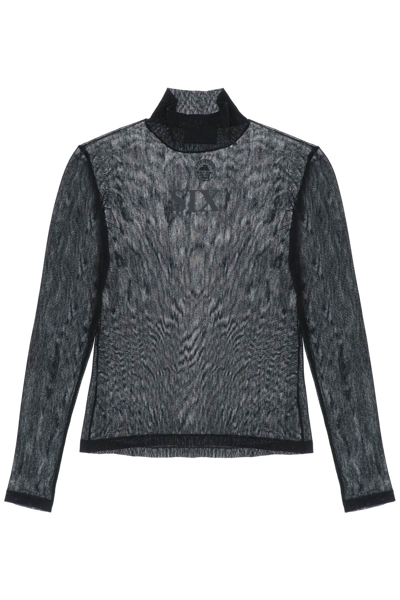 Mm6 Maison Margiela See-through Knit Turtleneck Sweater In Black