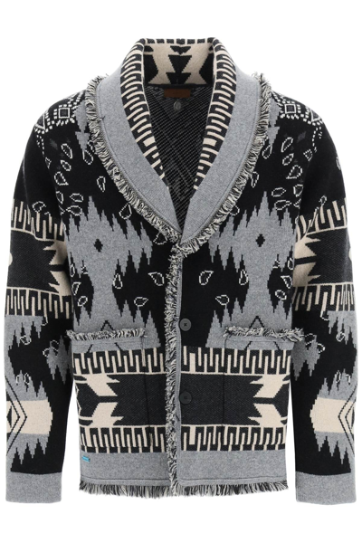 Alanui Black/grey Cashmere Cardigan With Fringes In Multi-colored