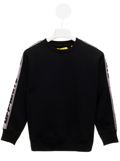 Off-white Black Cotton Sweatshirt With Logoed Stripes Off White Kids Boy In Black Black