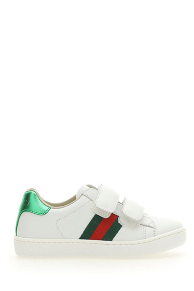 Gucci Kids' White Leather Ace Trainers In Gr.white/vrv/ros/b.s