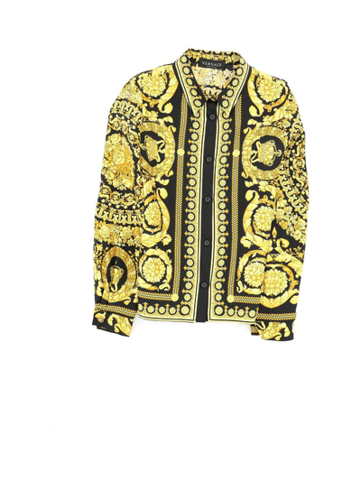 Young Versace Kids' Barocco Printed Long-sleeved Shirt In Multicolor