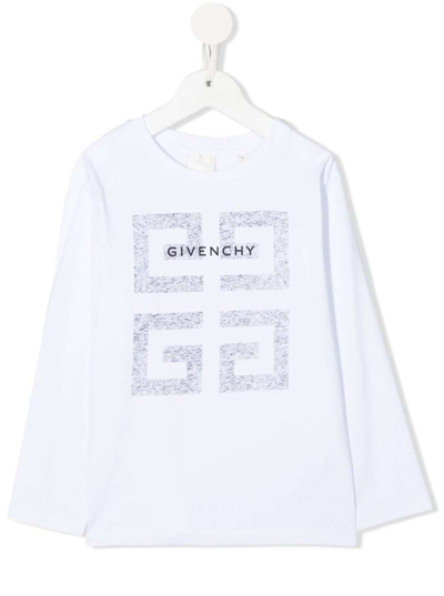 Givenchy Kids White Long Sleeve T-shirt In Printed Jersey