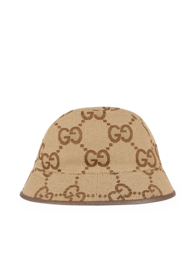 Gucci Gg Maxi Cotton Blend Jacquard Bucket Hat In Brown