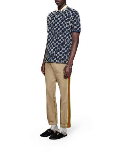 Gucci Gg Jacquard Stretch Cotton Blend Polo In Blue