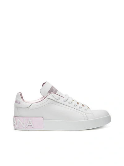 Dolce & Gabbana Dolce And Gabbana White And Pink Portofino Trainers In Bianco Rosa