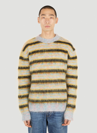Marni Striped Crewneck Sweater In Yellow