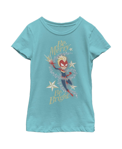 Marvel Kids' Girl's  Christmas Captain  Merry & Bright Child T-shirt In Tahiti Blue