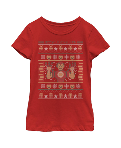 Marvel Kids' Girl's  Ugly Christmas Iron Man Child T-shirt In Red