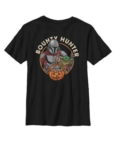 Disney Lucasfilm Kids' Boy's Star Wars: The Mandalorian Halloween Candy Bounty Hunter Din Djarin And Grogu Child T-shirt In Black
