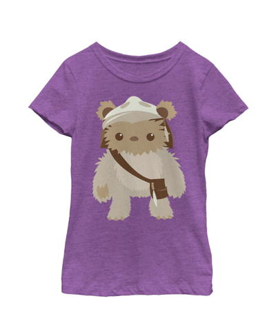 Disney Lucasfilm Kids' Girl's Star Wars Cute Cartoon Ewok Ready For Anything Child T-shirt In Purple Berry