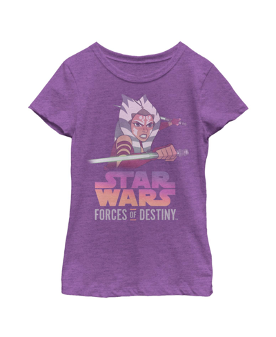 Disney Lucasfilm Girl's Star Wars Forces Of Destiny Ahsoka Fight Child T-shirt In Purple Berry