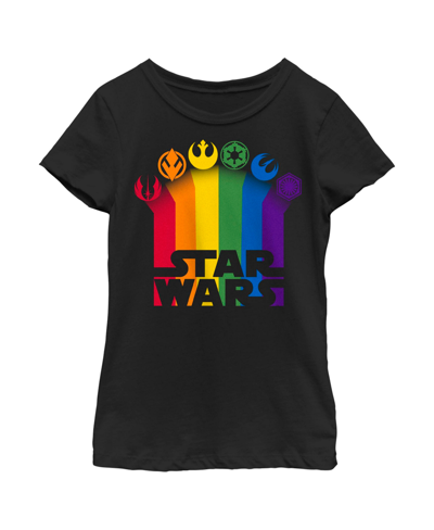 Disney Lucasfilm Kids' Girl's Star Wars Pride Rainbow Crests Logo Child T-shirt In Black
