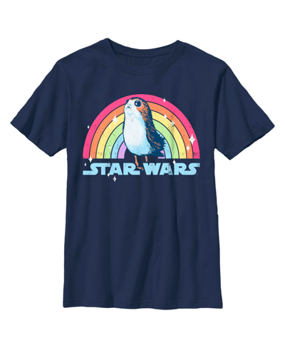 Disney Lucasfilm Kids' Boy's Star Wars The Last Jedi Porg Pride Rainbow Logo Child T-shirt In Navy Blue