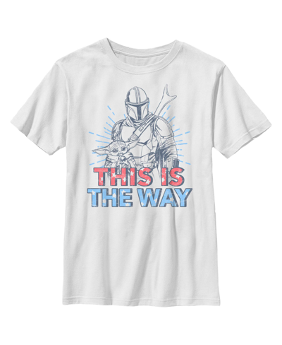 Disney Lucasfilm Kids' Boy's Star Wars The Mandalorian Patriotic Mando And Grogu This Is The Way Child T-shirt In White