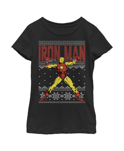 Marvel Girl's  Ugly Christmas Iron Man Child T-shirt In Black