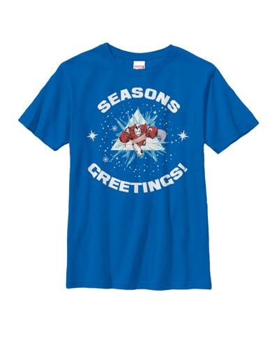 Marvel Kids' Boy's  Christmas Iron Man Season's Greetings Child T-shirt In Royal Blue