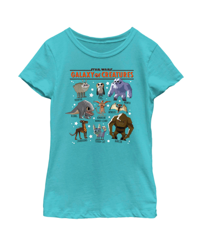Disney Lucasfilm Kids' Girl's Star Wars: Galaxy Of Creatures Creature Poster Child T-shirt In Tahiti Blue