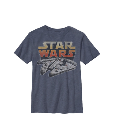 Disney Lucasfilm Kids' Boy's Star Wars Vintage Millennium Falcon Flight Child T-shirt In Navy Blue Heather