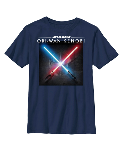 Disney Lucasfilm Kids' Boy's Star Wars: Obi-wan Kenobi Lightsaber Dark Side Vs Jedi Clash Child T-shirt In Navy Blue