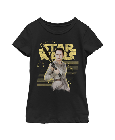 Disney Lucasfilm Kids' Girl's Star Wars The Force Awakens Rey Retro Horizontal Lines Child T-shirt In Black