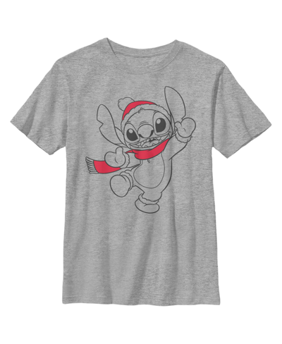 Disney Boy's Lilo & Stitch Santa Hats And Smiles Child T-shirt In Athletic Heather