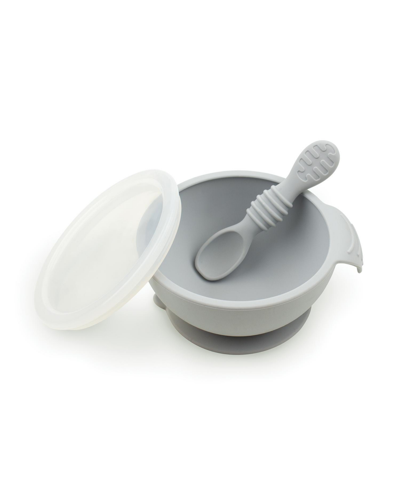 Bumkins Baby Bowl With Lid And Spoon First Feeding, 3 Piece Set In Gray