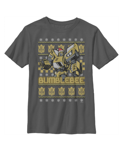 Hasbro Kids' Boy's Transformers Bumblebee Ugly Xmas Child T-shirt In Charcoal
