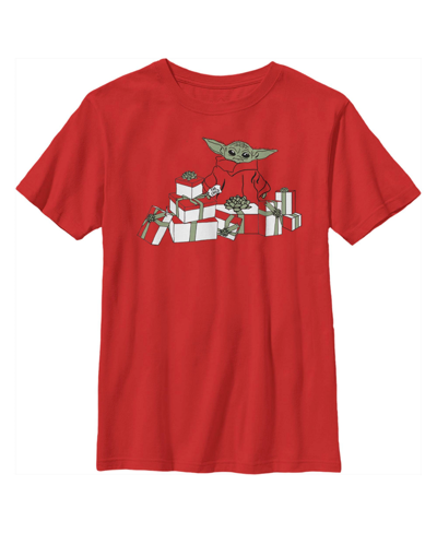 Disney Lucasfilm Boy's Star Wars: The Mandalorian Christmas The Child Gifts Galore Child T-shirt In Red