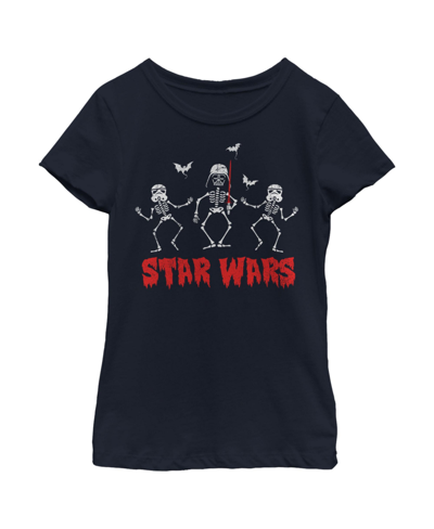 Disney Lucasfilm Kids' Girl's Star Wars Halloween Vader Skeletons Child T-shirt In Navy Blue