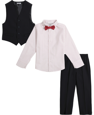 Calvin Klein Little Boys Stretch Performance Vest, Pants, Shirt And Bow Tie, 4-piece Set In Deep Black