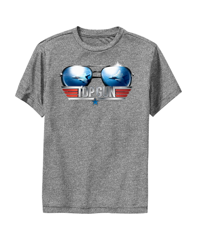 Paramount Pictures Kids' Boy's Top Gun Aviator Sunglasses Logo Child Performance Tee In Charcoal Heather