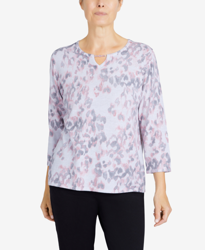 Alfred Dunner Petite Soft Spoken Shimmer Animal Print Sweater In Pink-multi