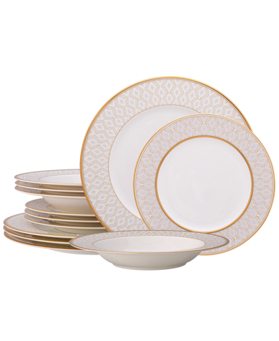 Noritake Noble Pearl 12 Pc. Set, Service For 4 In White And Gold