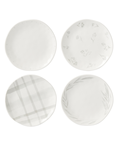 LENOX OYSTER BAY WHITEWARE 4 PIECE TIDBIT PLATE SET, SERVICE FOR 4