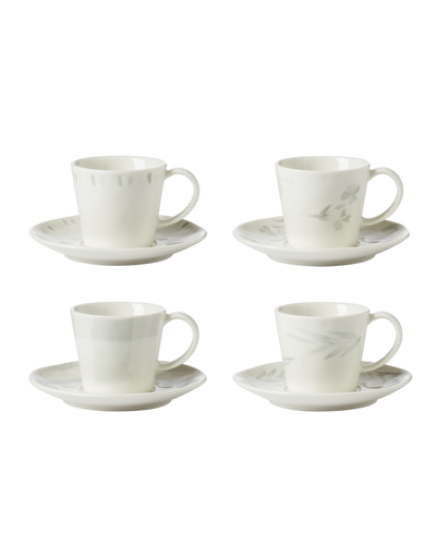 Lenox Oyster Whiteware 8 Piece Espresso Cup And Saucer Set, Service For 4