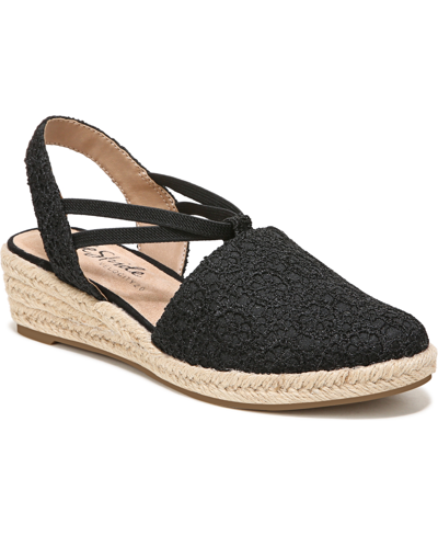 Lifestride Katrina 2 Womens Cushioned Footbed Canvas Wedge Sandals In Black