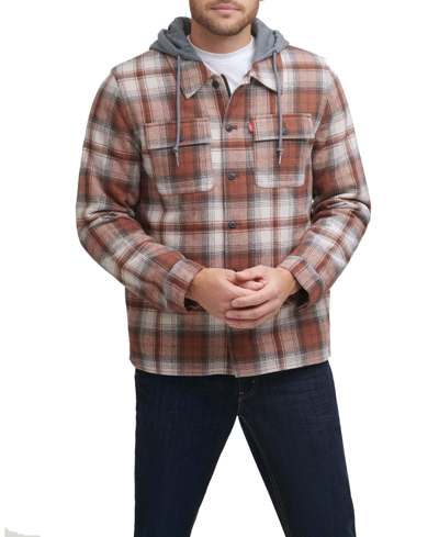 Levi's Men's Faux Sherpa Lined Flannel Shirt Jacket In Ombre Brown
