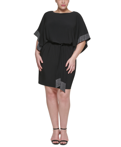 Jessica Howard Petite Embellished Blouson Tie-waist Dress In Black