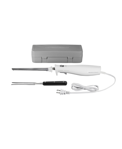 Hamilton Beach Electric Knife Set With Fork And Case In White