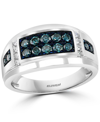 Effy Collection Effy Men's Blue Diamond (5/8 Ct. T.w.) & White Diamond (1/10 Ct. T.w.) Ring In 14k White Gold In Blue Diamond
