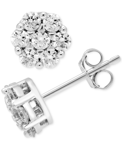 Macy's Diamond Cluster Stud Earrings (3/8 Ct. T.w.) In 14k White Gold