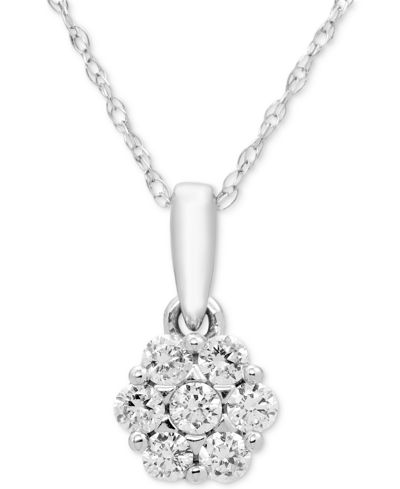 Macy's Diamond Cluster 18" Pendant Necklace (1/5 Ct. T.w.) In 14k White Gold
