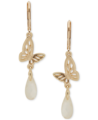 Lonna & Lilly Gold-tone Butterfly & Bead Drop Earrings In White