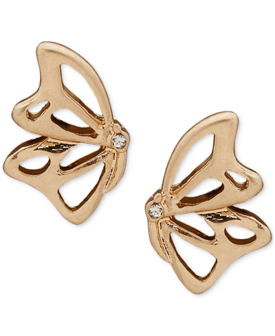 Lonna & Lilly Gold-tone Pave Filigree Butterfly Stud Earrings In White