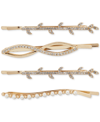 LONNA & LILLY LONNA & LILLY 4-PC. GOLD-TONE PAVE & IMITATION PEARL BRANCH BOBBY PIN SET