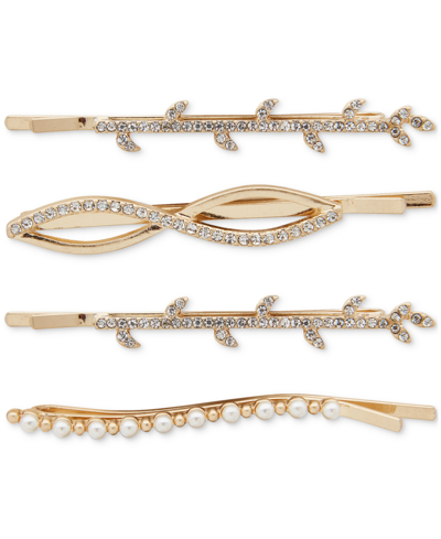 Lonna & Lilly 4-pc. Gold-tone Pave & Imitation Pearl Branch Bobby Pin Set In White