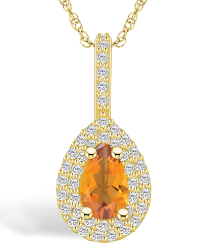 Macy's Citrine (7/8 Ct. T.w.) And Diamond (3/8 Ct. T.w.) Halo Pendant Necklace In 14k Yellow Gold